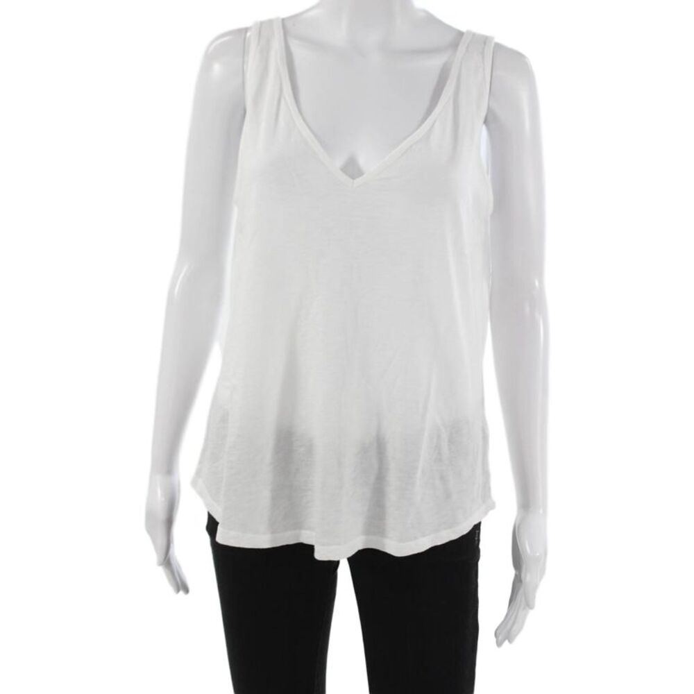Michael Stars Womens White V-Neck Sleeveless Basic Tank Supima Cotton Size OS